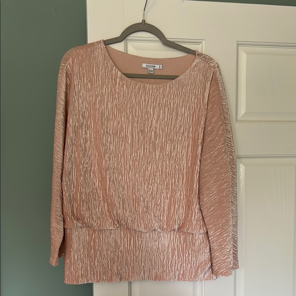 Chico's Relaxed Ribbed Pink Velvet Blouse